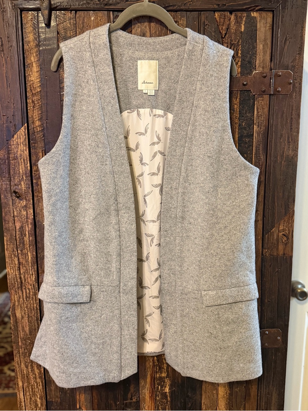 Anthropologie Elevenses Wool Vest Women’s L Gray Longline Lined Boho Career
